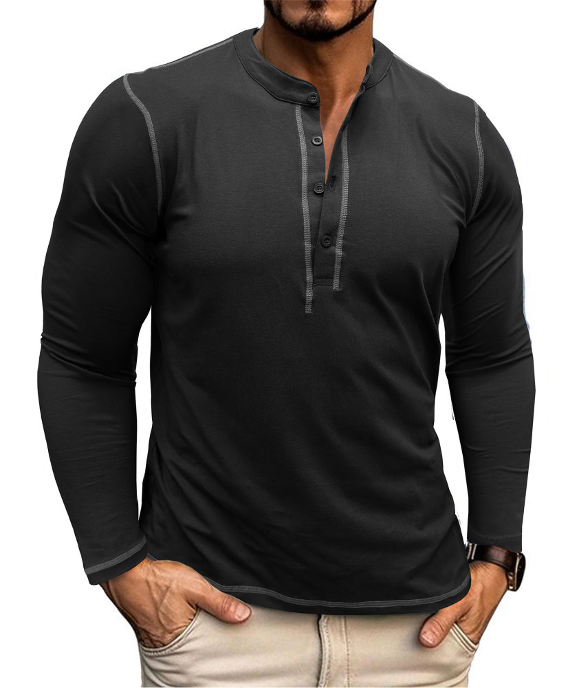 Mens Long Sleeve Henley Shirts Casual Classic Cotton T-Shirt Lightweight Button Tshirts Solid Basic Tee Shirt Tops