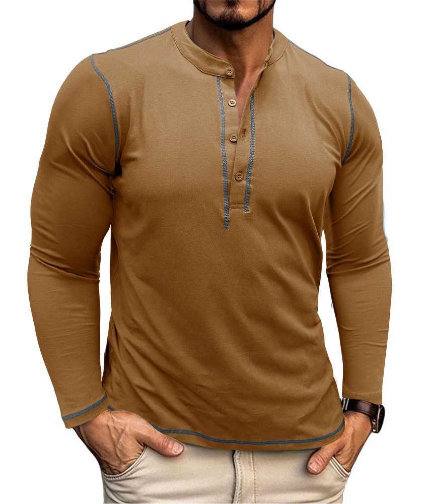 Mens Long Sleeve Henley Shirts Casual Classic Cotton T-Shirt Lightweight Button Tshirts Solid Basic Tee Shirt Tops