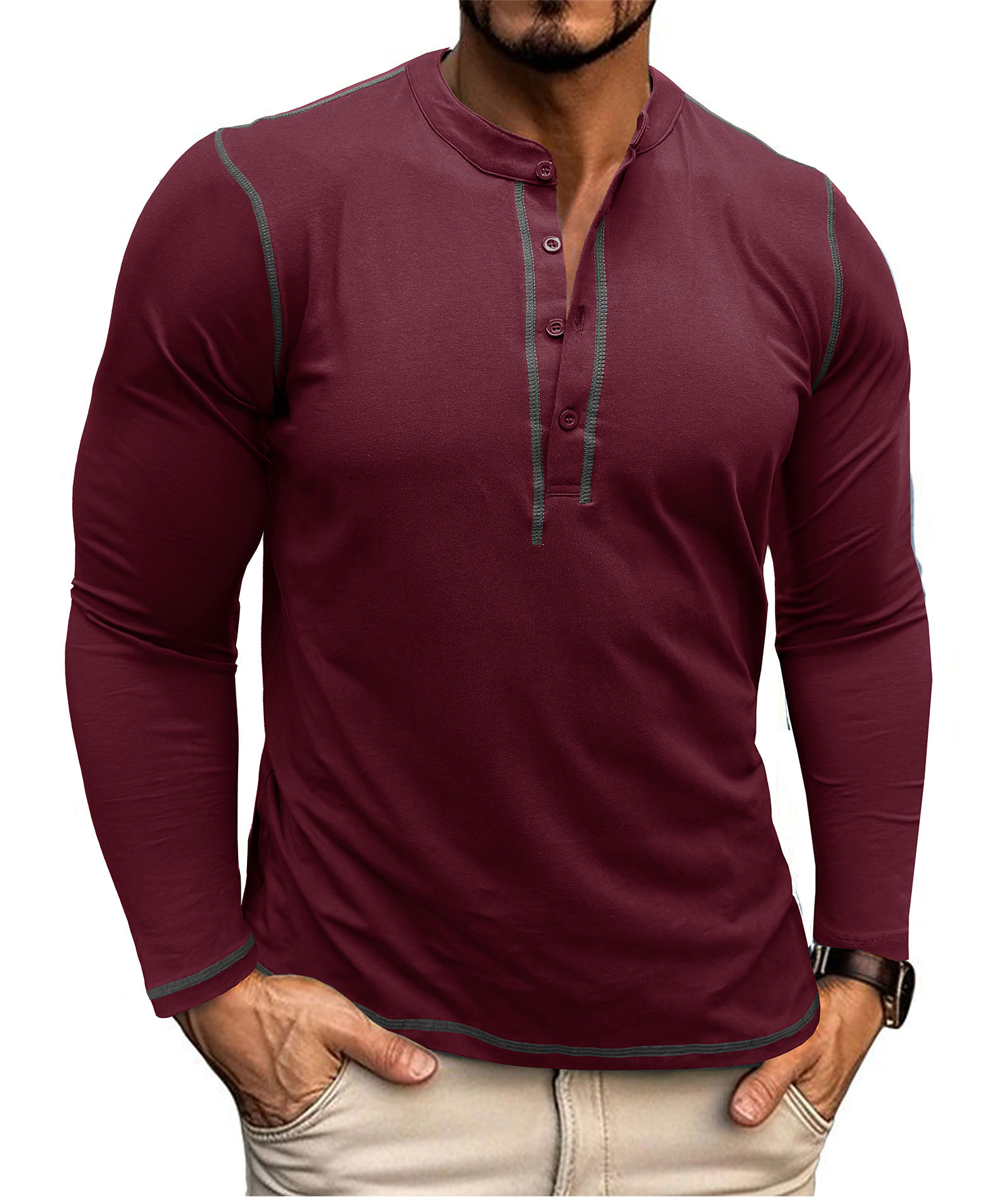 Mens Long Sleeve Henley Shirts Casual Classic Cotton T-Shirt Lightweight Button Tshirts Solid Basic Tee Shirt Tops