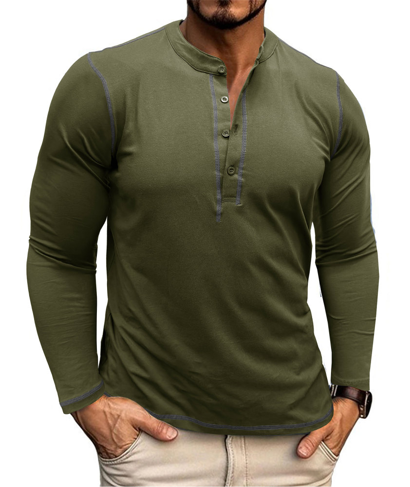 Mens Long Sleeve Henley Shirts Casual Classic Cotton T-Shirt Lightweight Button Tshirts Solid Basic Tee Shirt Tops