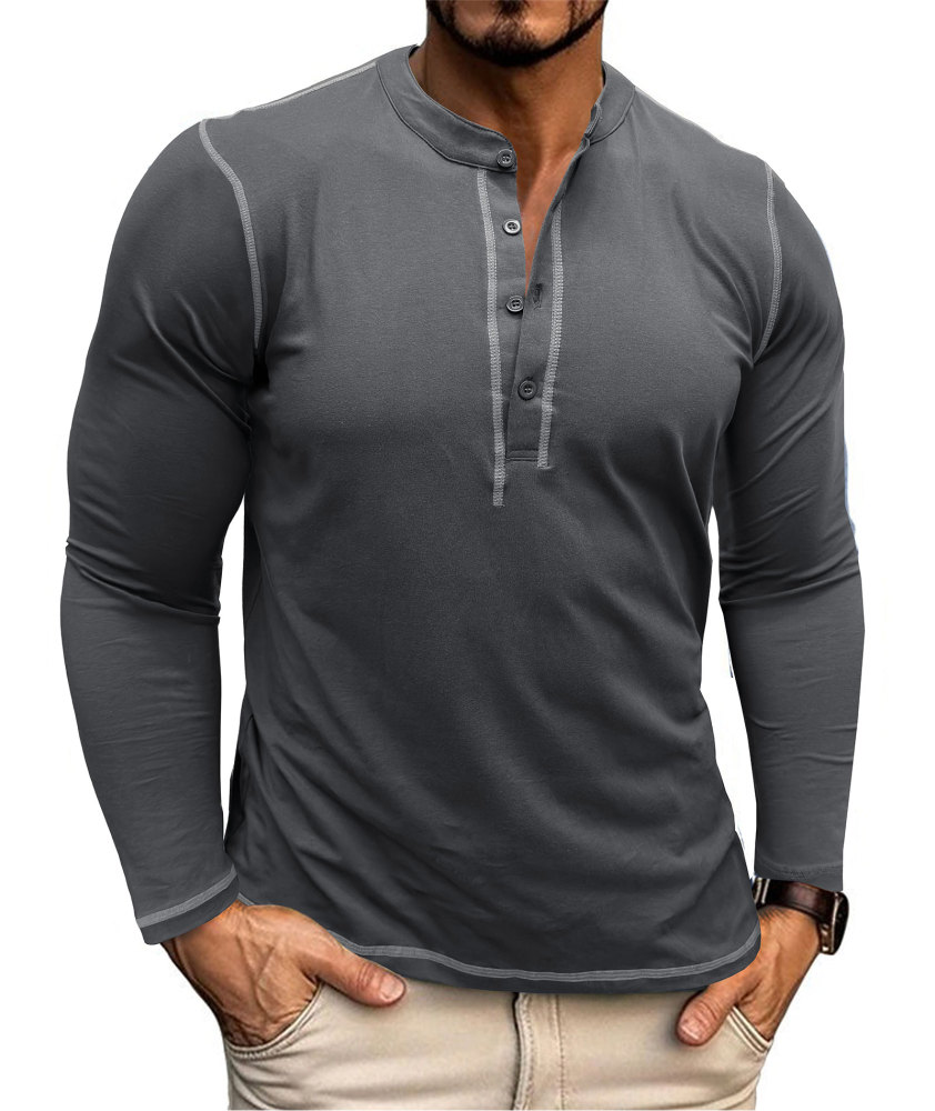 Mens Long Sleeve Henley Shirts Casual Classic Cotton T-Shirt Lightweight Button Tshirts Solid Basic Tee Shirt Tops