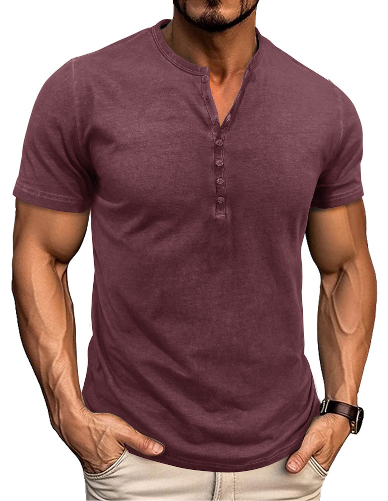 Mens Short Sleeve Henley Shirts Summer Cotton T-Shirt Casual Basic Button Tshirt Classic Solid Tee Shirt Tops