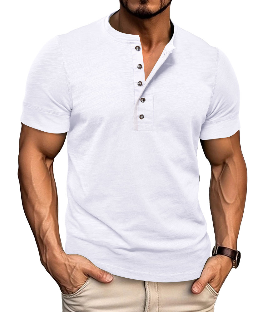 Mens Henley Shirts Cotton Short Sleeve T-Shirt Casual Basic ButtonTee Shirt Tops Summer Classic Solid Tshirt