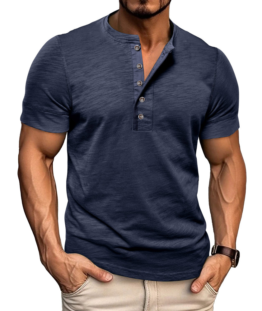 Mens Henley Shirts Cotton Short Sleeve T-Shirt Casual Basic ButtonTee Shirt Tops Summer Classic Solid Tshirt