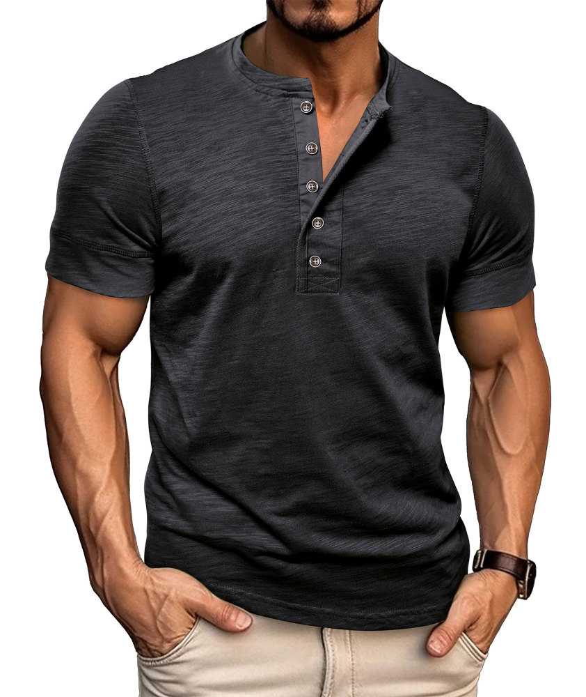 Mens Henley Shirts Cotton Short Sleeve T-Shirt Casual Basic ButtonTee Shirt Tops Summer Classic Solid Tshirt