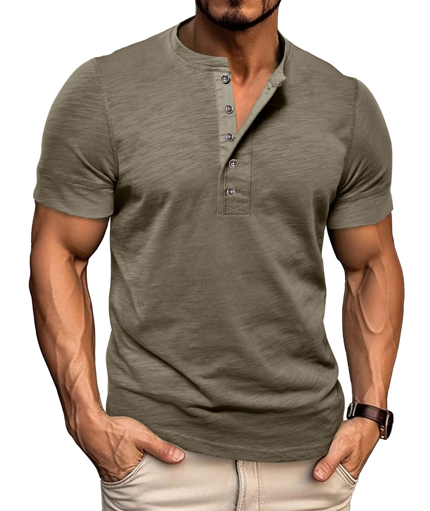 Mens Henley Shirts Cotton Short Sleeve T-Shirt Casual Basic ButtonTee Shirt Tops Summer Classic Solid Tshirt