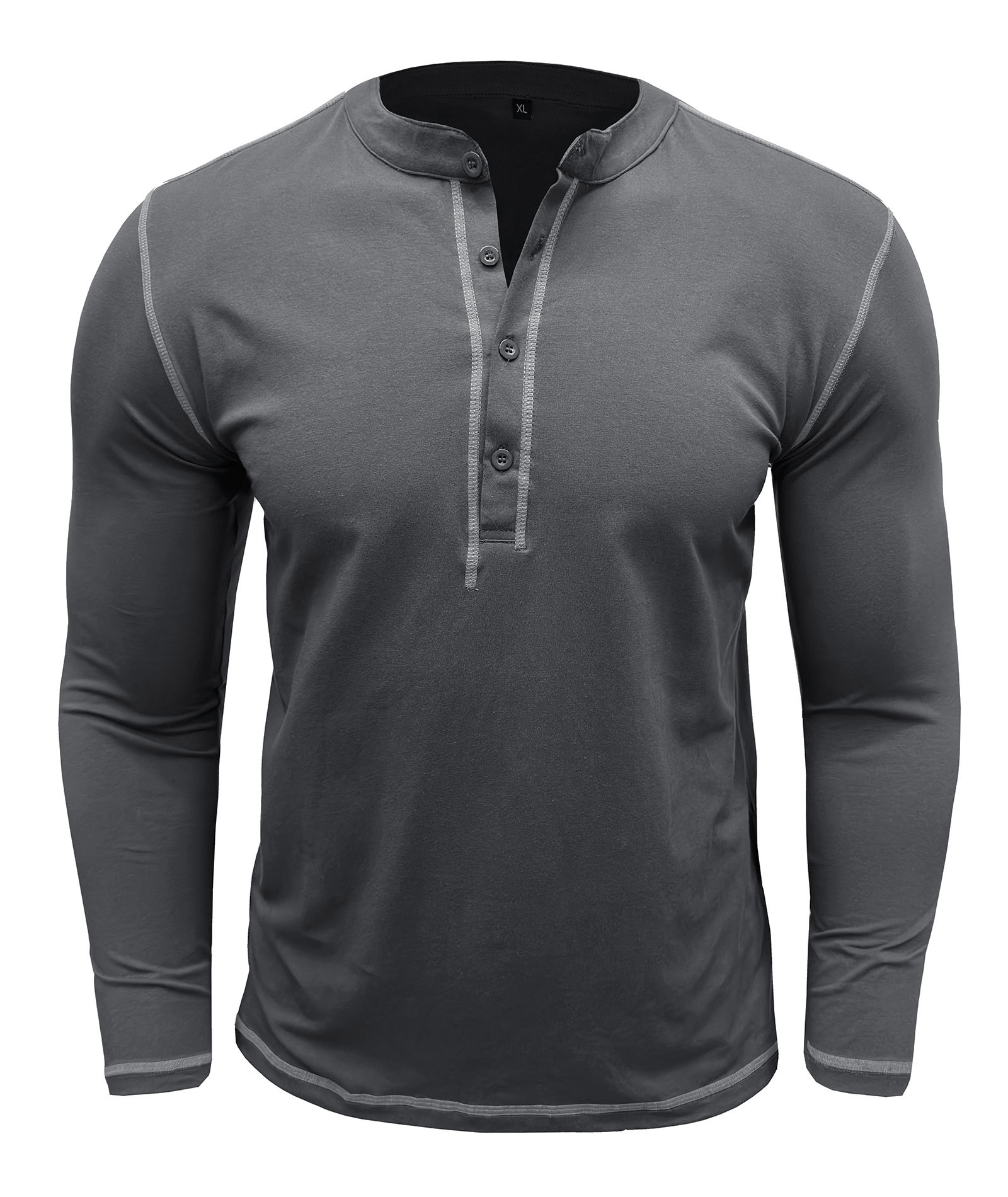 Mens Long Sleeve Henley Shirts Casual Classic Cotton T-Shirt Lightweight Button Tshirts Solid Basic Tee Shirt Tops