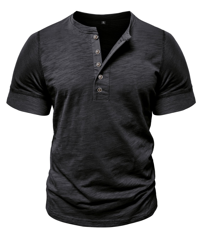 Mens Henley Shirts Cotton Short Sleeve T-Shirt Casual Basic ButtonTee Shirt Tops Summer Classic Solid Tshirt