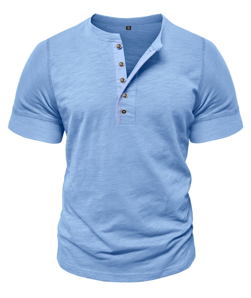 Mens Henley Shirts Cotton Short Sleeve T-Shirt Casual Basic ButtonTee Shirt Tops Summer Classic Solid Tshirt