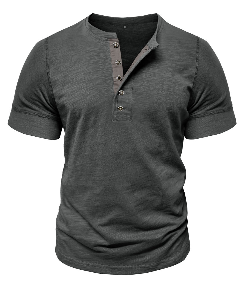 Mens Henley Shirts Cotton Short Sleeve T-Shirt Casual Basic ButtonTee Shirt Tops Summer Classic Solid Tshirt