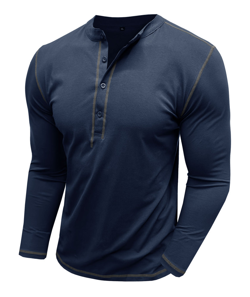 Mens Long Sleeve Henley Shirts Casual Classic Cotton T-Shirt Lightweight Button Tshirts Solid Basic Tee Shirt Tops