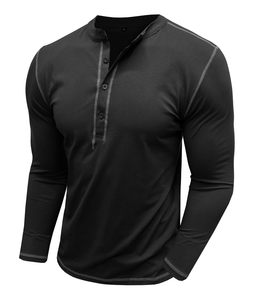 Mens Long Sleeve Henley Shirts Casual Classic Cotton T-Shirt Lightweight Button Tshirts Solid Basic Tee Shirt Tops
