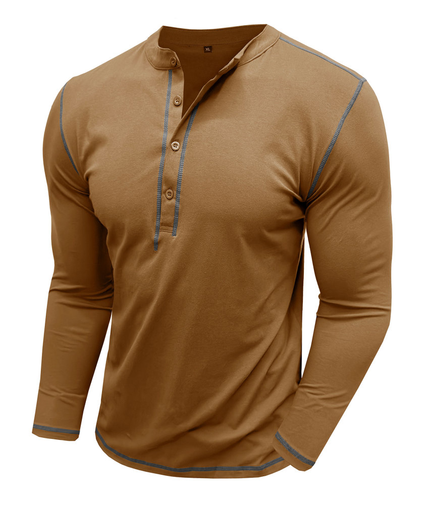 Mens Long Sleeve Henley Shirts Casual Classic Cotton T-Shirt Lightweight Button Tshirts Solid Basic Tee Shirt Tops