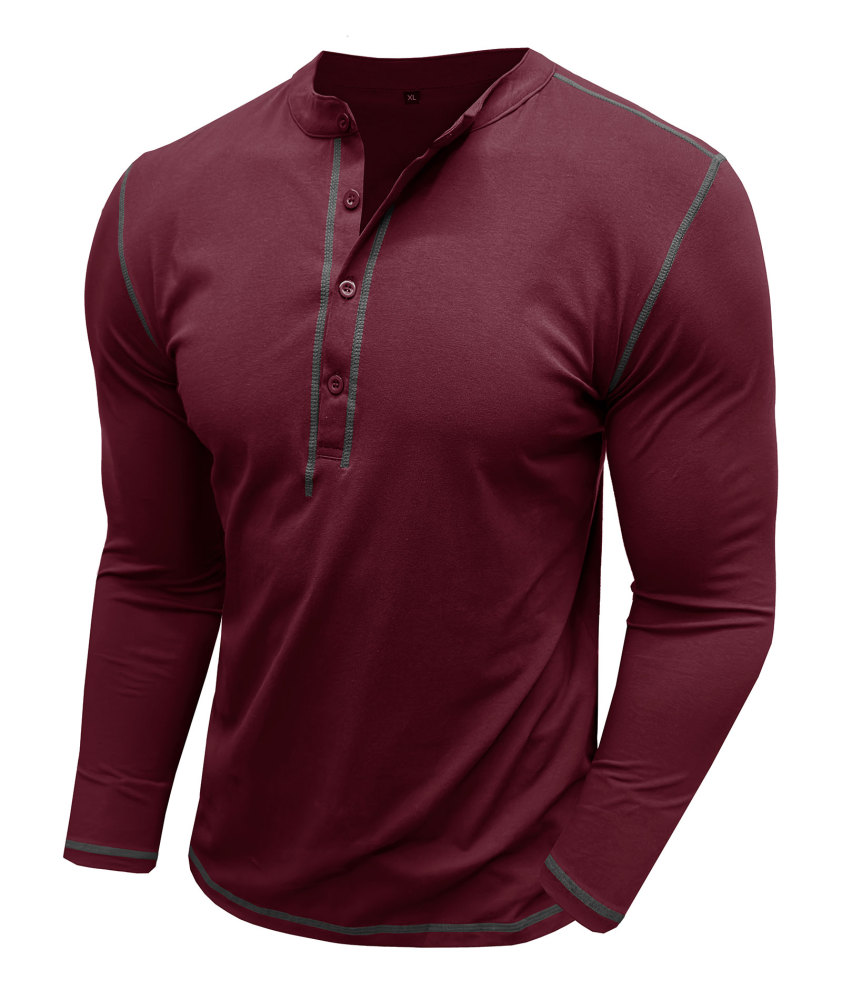 Mens Long Sleeve Henley Shirts Casual Classic Cotton T-Shirt Lightweight Button Tshirts Solid Basic Tee Shirt Tops