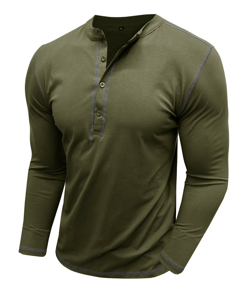 Mens Long Sleeve Henley Shirts Casual Classic Cotton T-Shirt Lightweight Button Tshirts Solid Basic Tee Shirt Tops