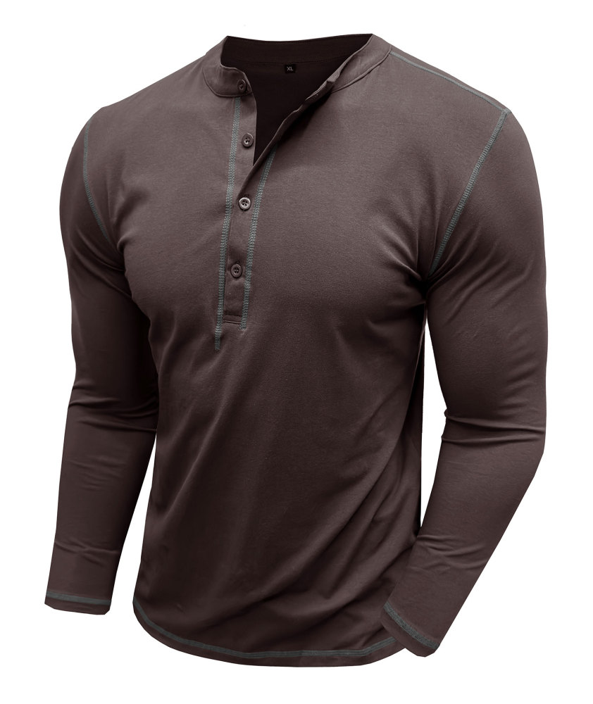 Mens Long Sleeve Henley Shirts Casual Classic Cotton T-Shirt Lightweight Button Tshirts Solid Basic Tee Shirt Tops