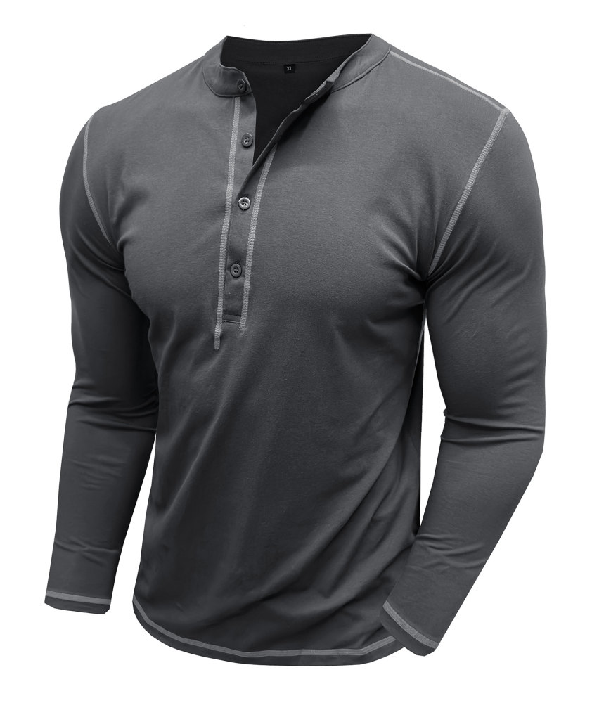 Mens Long Sleeve Henley Shirts Casual Classic Cotton T-Shirt Lightweight Button Tshirts Solid Basic Tee Shirt Tops