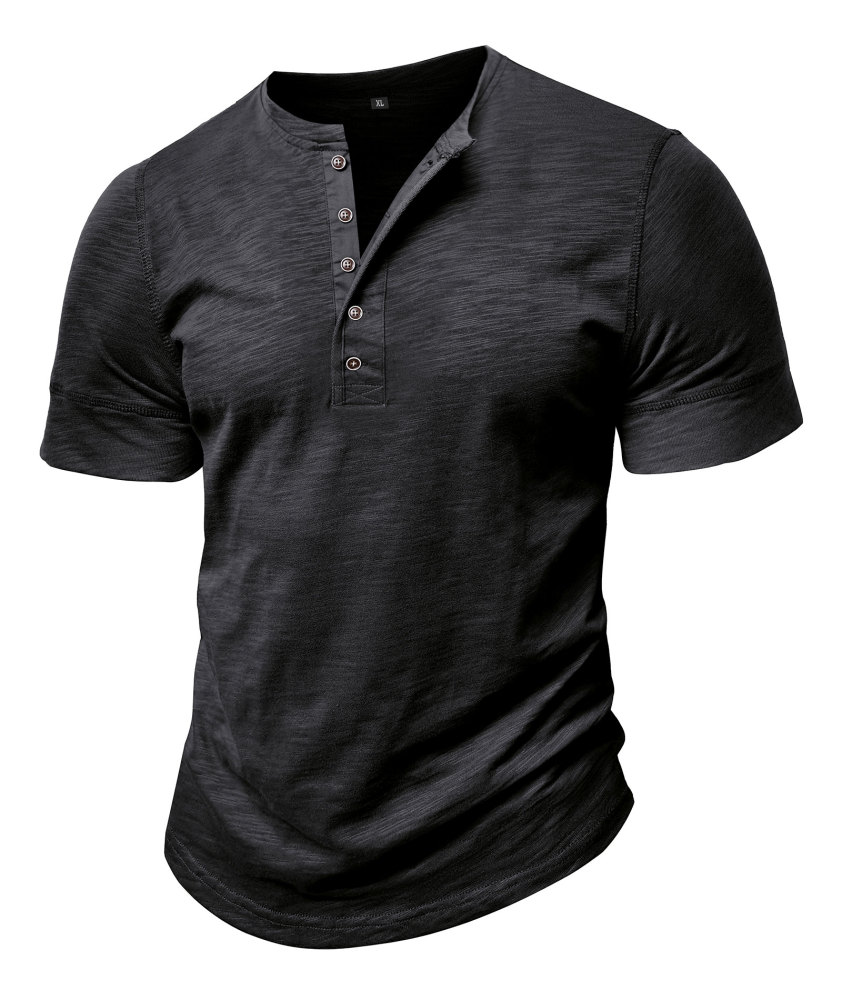 Mens Henley Shirts Cotton Short Sleeve T-Shirt Casual Basic ButtonTee Shirt Tops Summer Classic Solid Tshirt