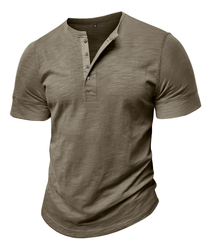 Mens Henley Shirts Cotton Short Sleeve T-Shirt Casual Basic ButtonTee Shirt Tops Summer Classic Solid Tshirt