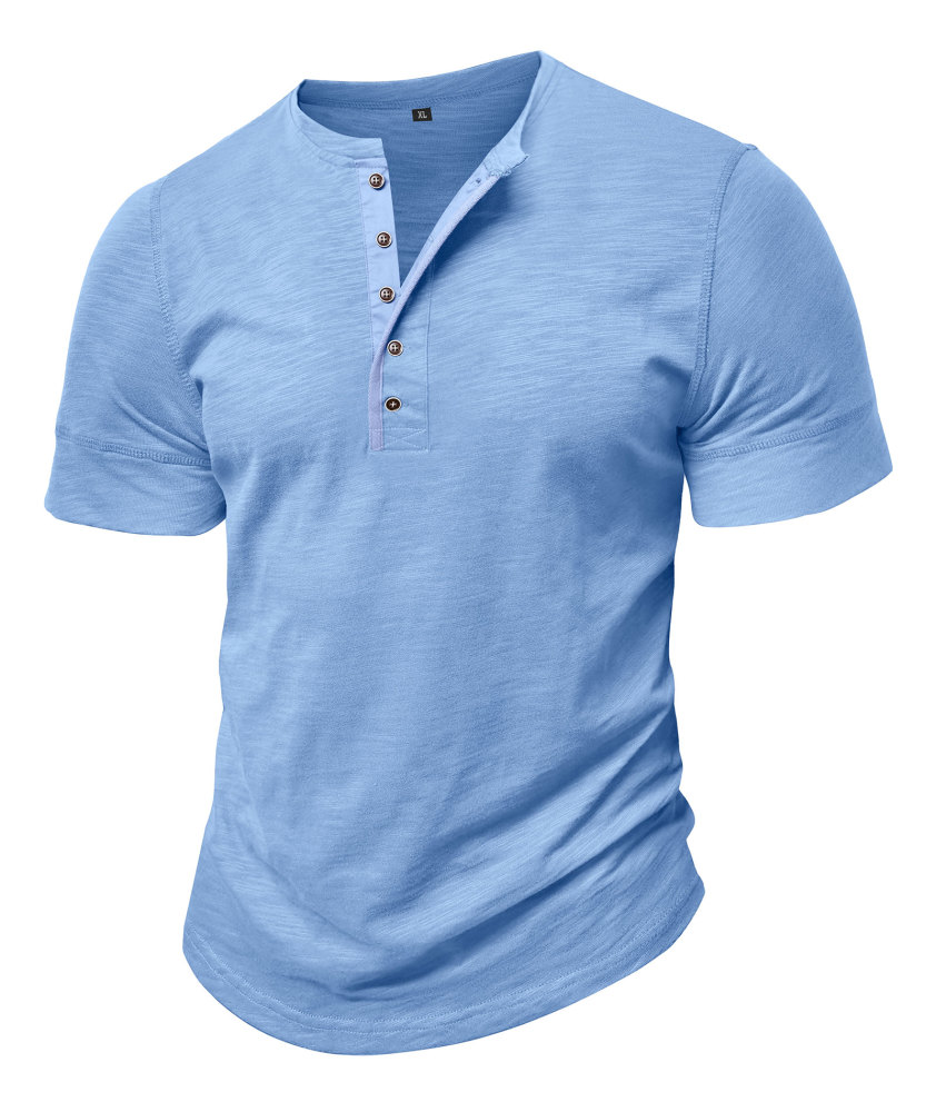 Mens Henley Shirts Cotton Short Sleeve T-Shirt Casual Basic ButtonTee Shirt Tops Summer Classic Solid Tshirt