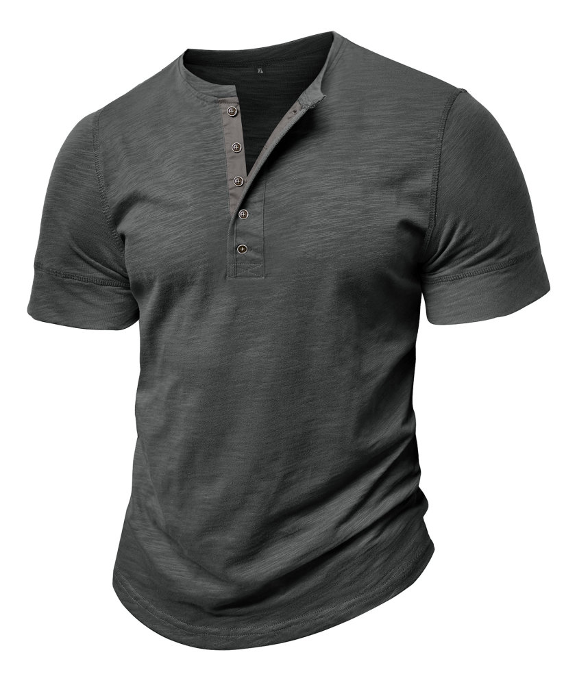 Mens Henley Shirts Cotton Short Sleeve T-Shirt Casual Basic ButtonTee Shirt Tops Summer Classic Solid Tshirt