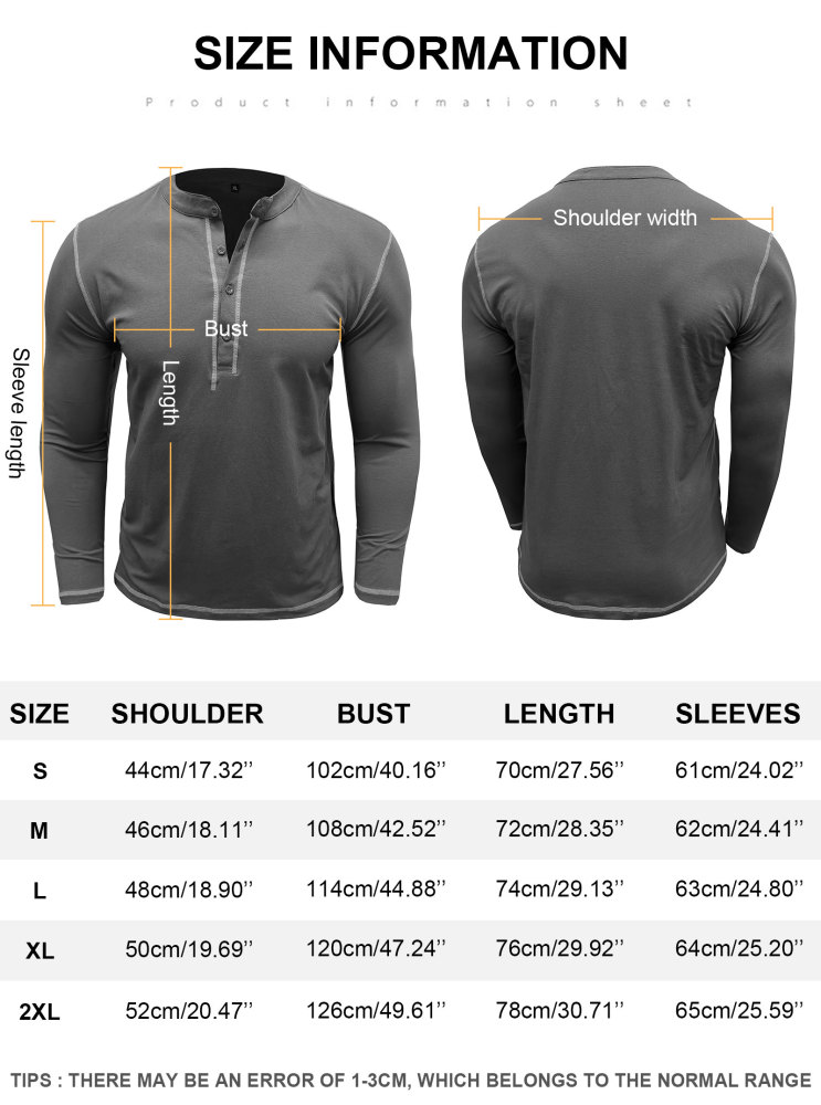 Mens Long Sleeve Henley Shirts Casual Classic Cotton T-Shirt Lightweight Button Tshirts Solid Basic Tee Shirt Tops