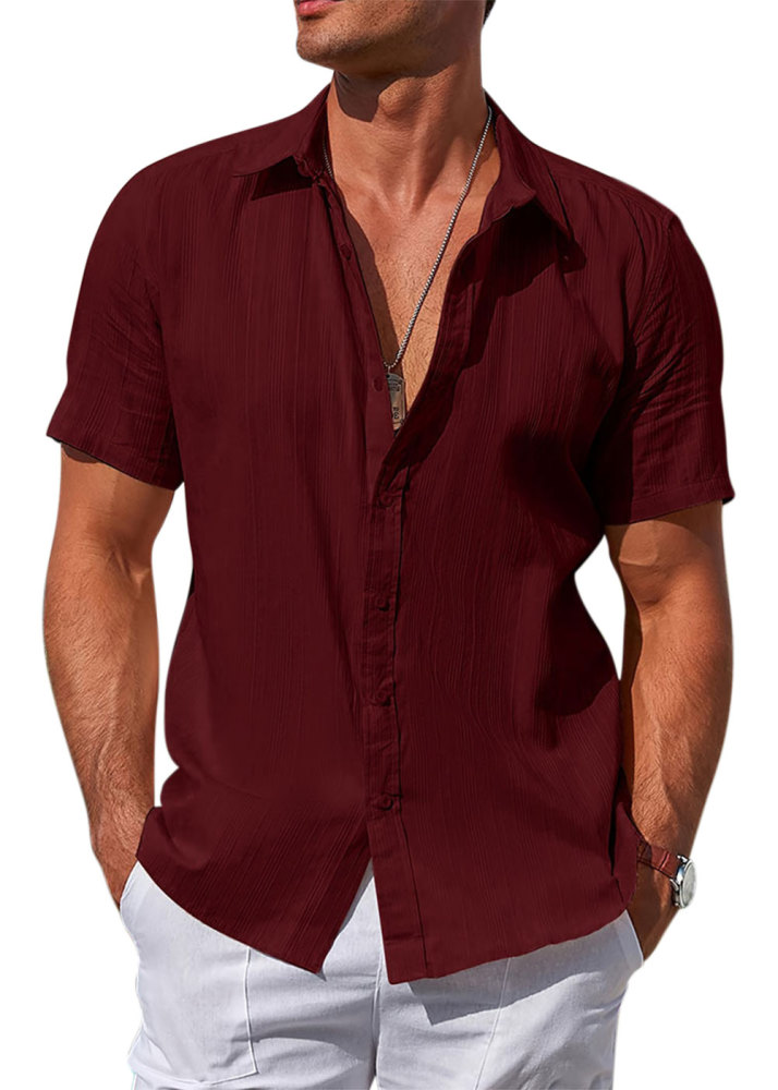 Men's Cotton Short Sleeve Shirts Casual Button Down Shirt Summer Solid Color Top Fashion Beach Tops