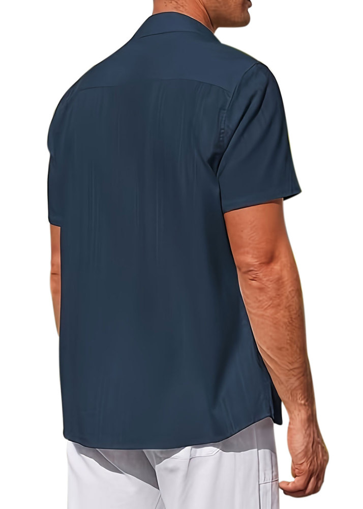 Men's Cotton Short Sleeve Shirts Casual Button Down Shirt Summer Solid Color Top Fashion Beach Tops