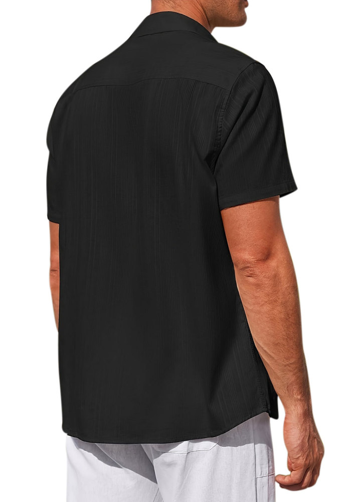 Men's Cotton Short Sleeve Shirts Casual Button Down Shirt Summer Solid Color Top Fashion Beach Tops