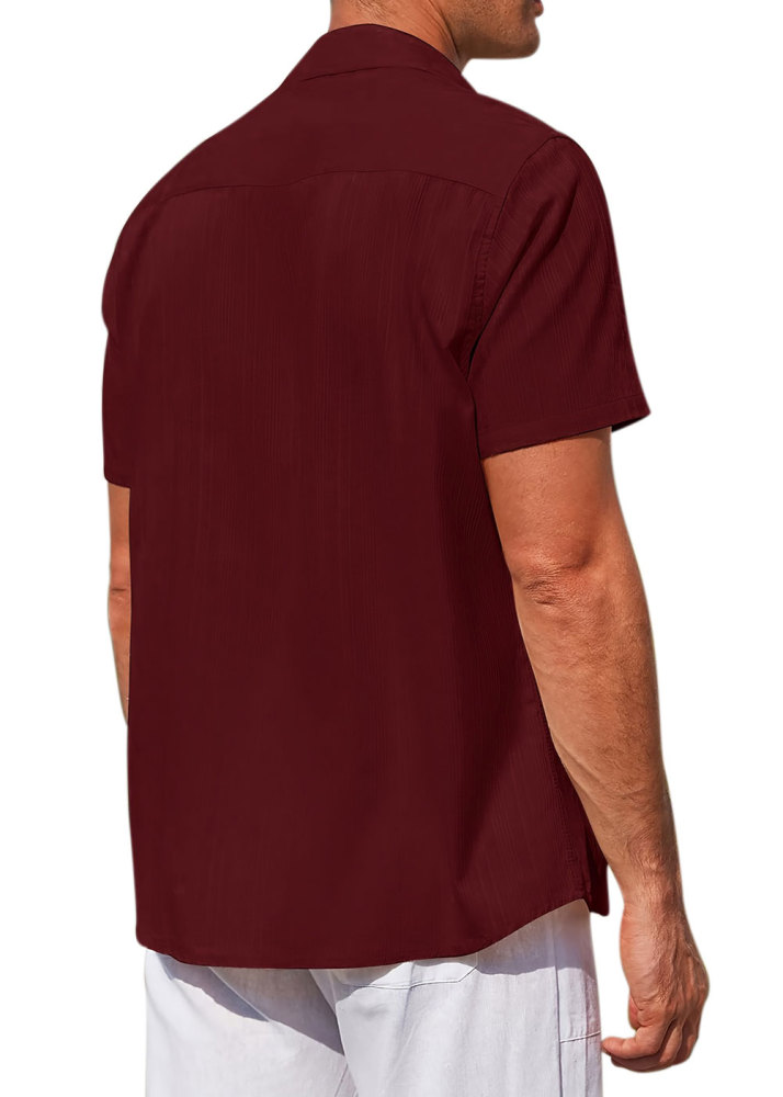 Men's Cotton Short Sleeve Shirts Casual Button Down Shirt Summer Solid Color Top Fashion Beach Tops