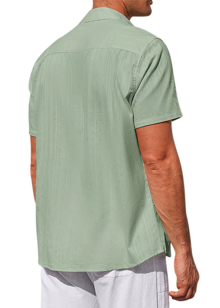Men's Cotton Short Sleeve Shirts Casual Button Down Shirt Summer Solid Color Top Fashion Beach Tops