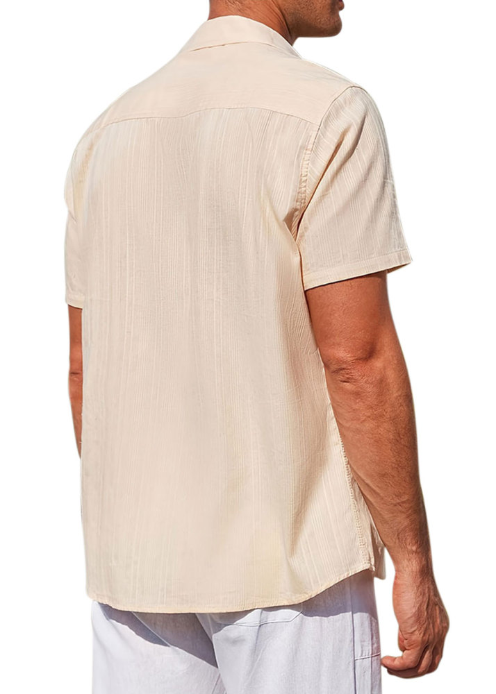 Men's Cotton Short Sleeve Shirts Casual Button Down Shirt Summer Solid Color Top Fashion Beach Tops