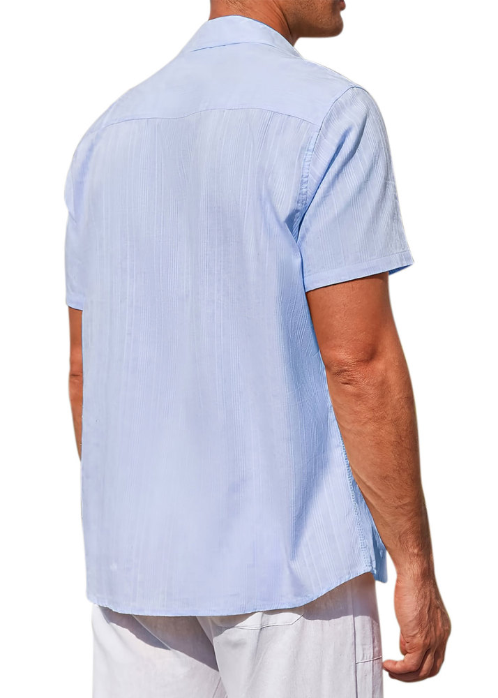 Men's Cotton Short Sleeve Shirts Casual Button Down Shirt Summer Solid Color Top Fashion Beach Tops