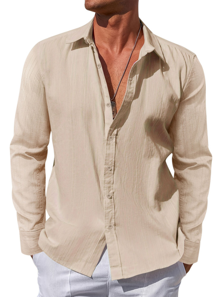 Mens Cotton Long Shirts Casual Button Down Shirt Summer Solid Color Top Fashion Beach Tops
