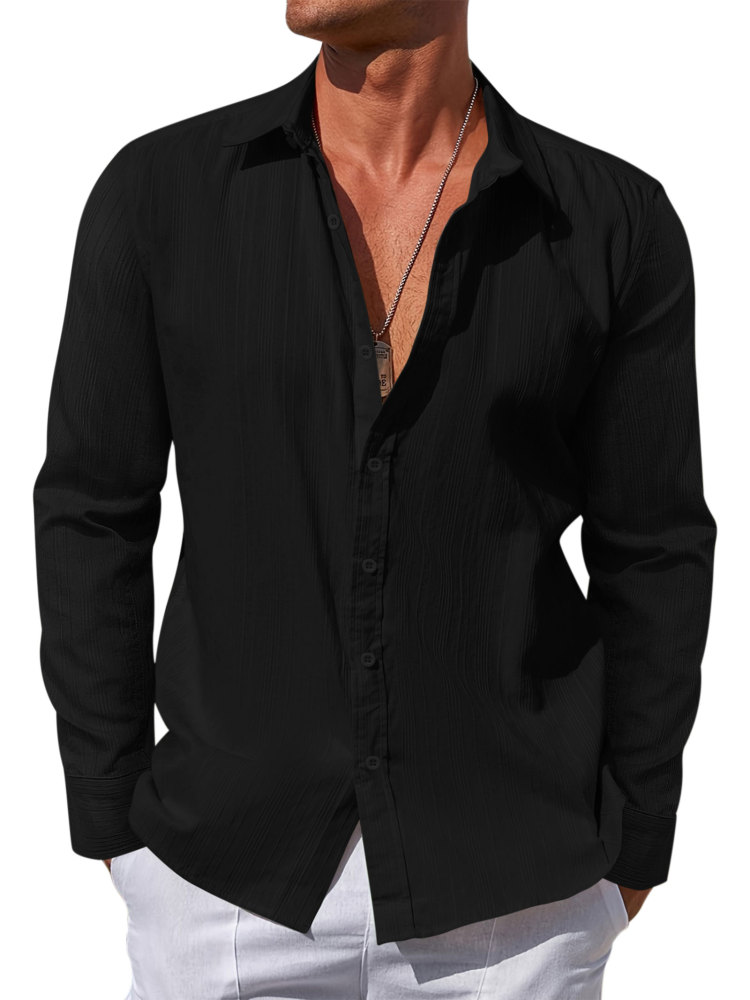 Mens Cotton Long Shirts Casual Button Down Shirt Summer Solid Color Top Fashion Beach Tops