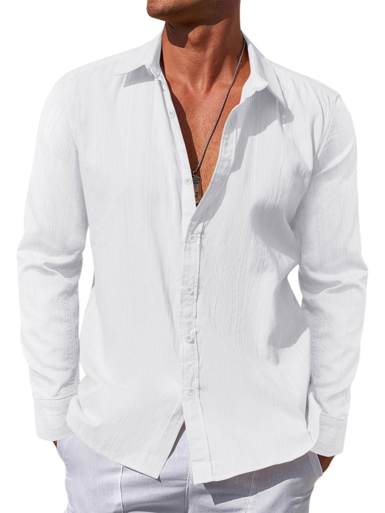 Mens Cotton Long Shirts Casual Button Down Shirt Summer Solid Color Top Fashion Beach Tops