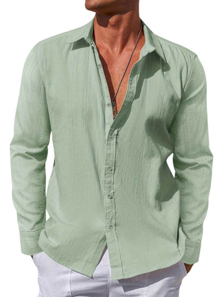 Mens Cotton Long Shirts Casual Button Down Shirt Summer Solid Color Top Fashion Beach Tops