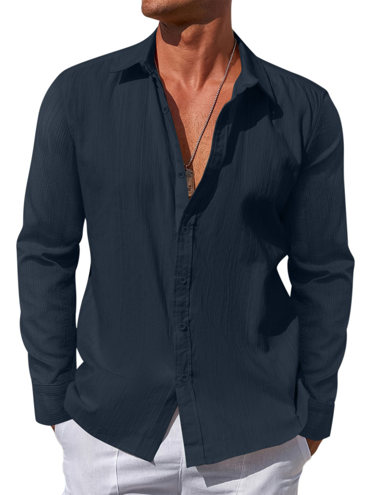 Mens Cotton Long Shirts Casual Button Down Shirt Summer Solid Color Top Fashion Beach Tops