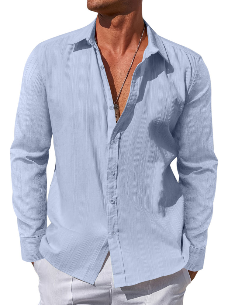 Mens Cotton Long Shirts Casual Button Down Shirt Summer Solid Color Top Fashion Beach Tops