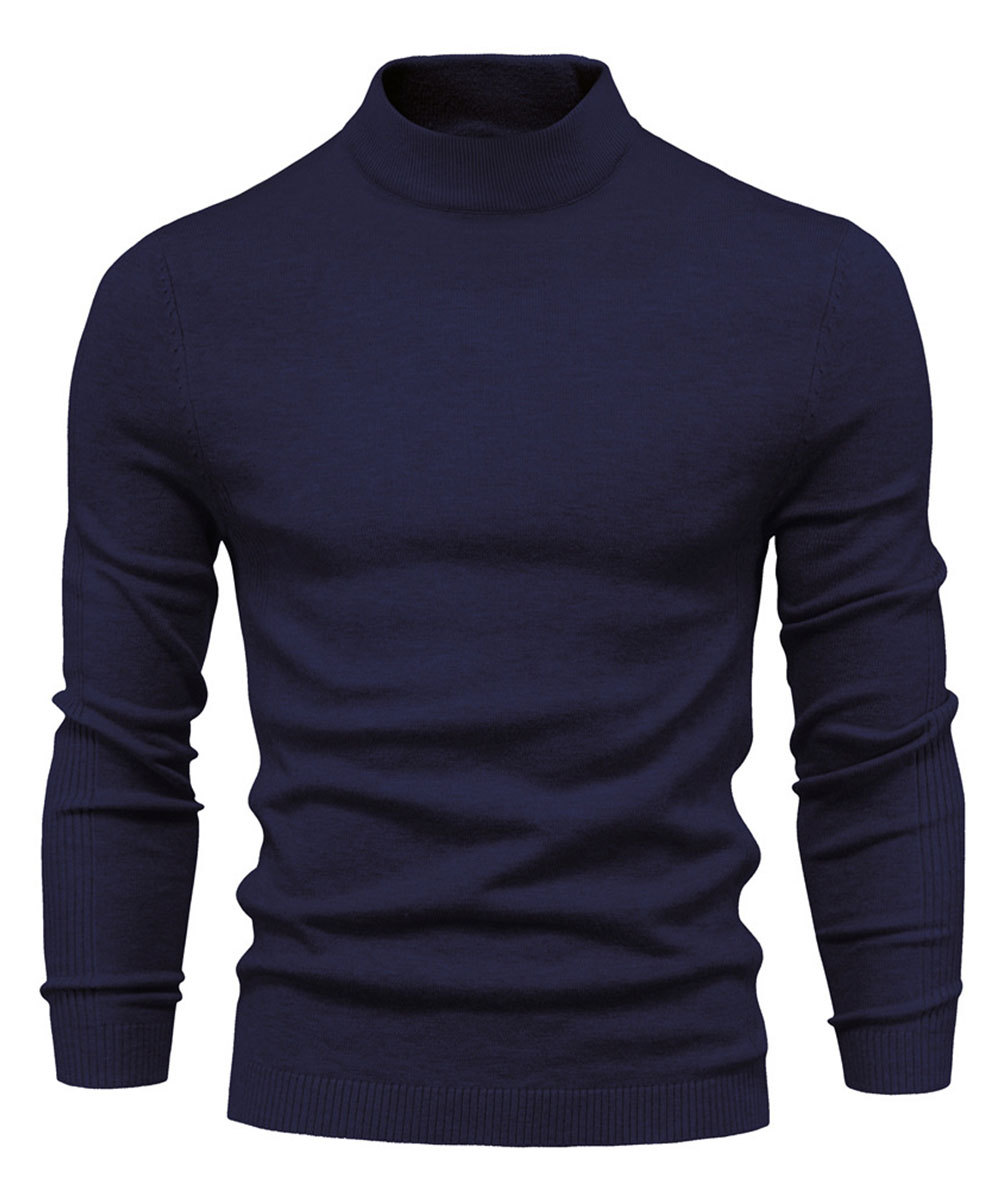 Men's Knit Pullover Slim Fit Winter Wool Blend Stand Collar Sweater Autumn Casual Long Sleeve Shirts Warm Knitted Sweaters