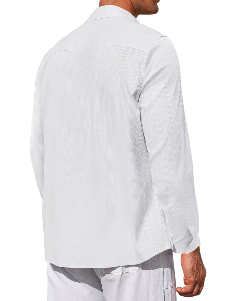 Mens Cotton Long Shirts Casual Button Down Shirt Summer Solid Color Top Fashion Beach Tops