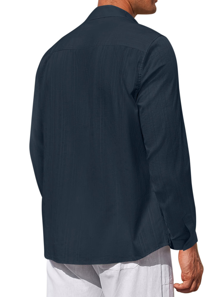 Mens Cotton Long Shirts Casual Button Down Shirt Summer Solid Color Top Fashion Beach Tops