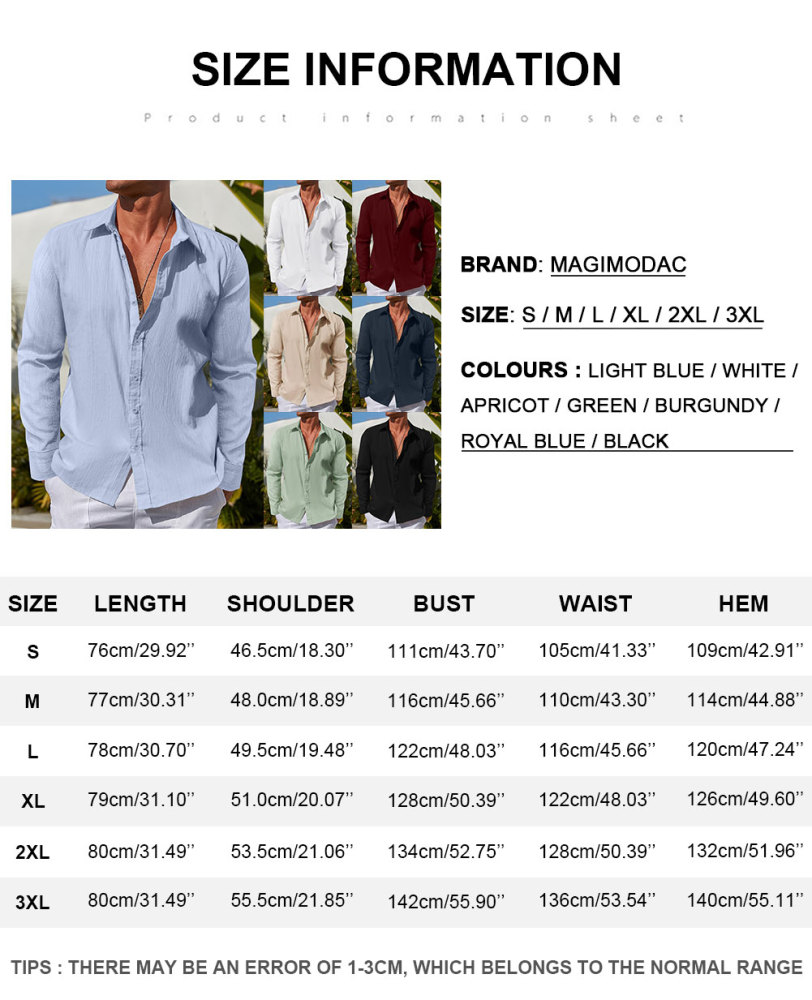 Mens Cotton Long Shirts Casual Button Down Shirt Summer Solid Color Top Fashion Beach Tops