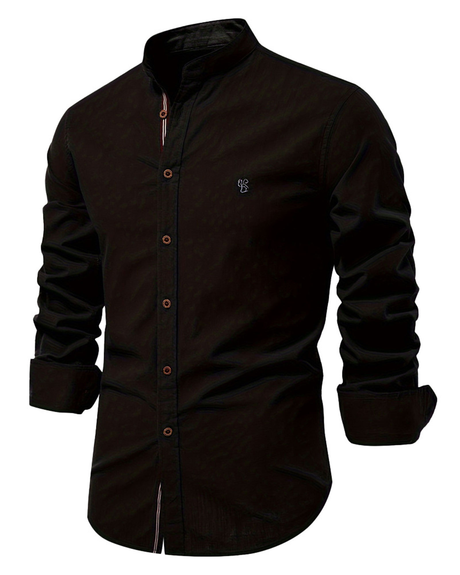 Mens Long Sleeve Cotton Linen Shirts Button Down Band Collar Bussiness Shirt Casual Solid Regular Fit Tops