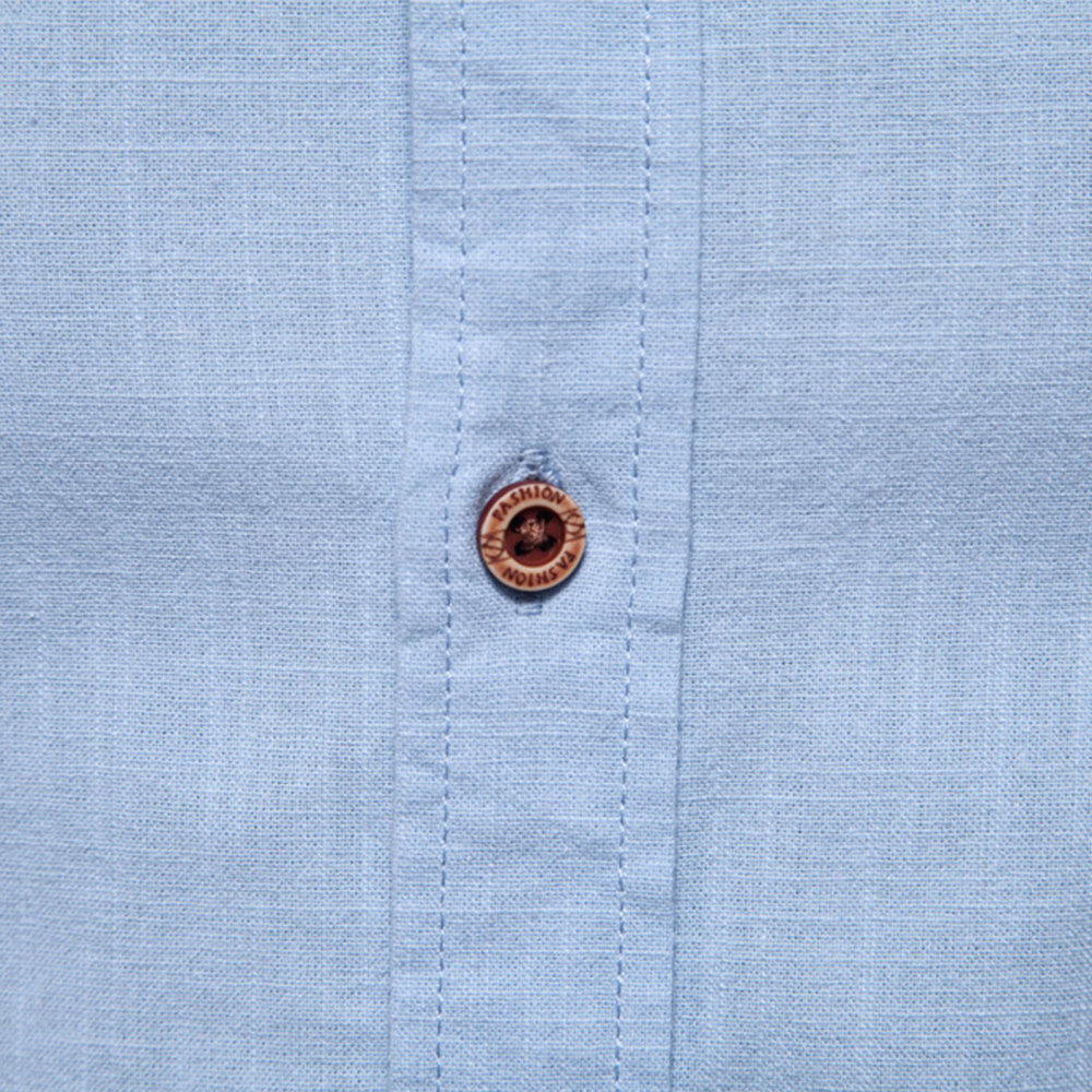 Mens Long Sleeve Cotton Linen Shirts Button Down Band Collar Bussiness Shirt Casual Solid Regular Fit Tops