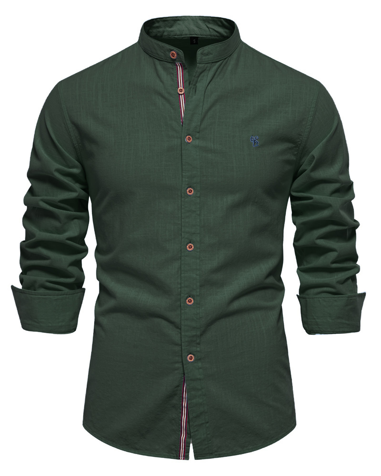 Mens Long Sleeve Cotton Linen Shirts Button Down Band Collar Bussiness Shirt Casual Solid Regular Fit Tops