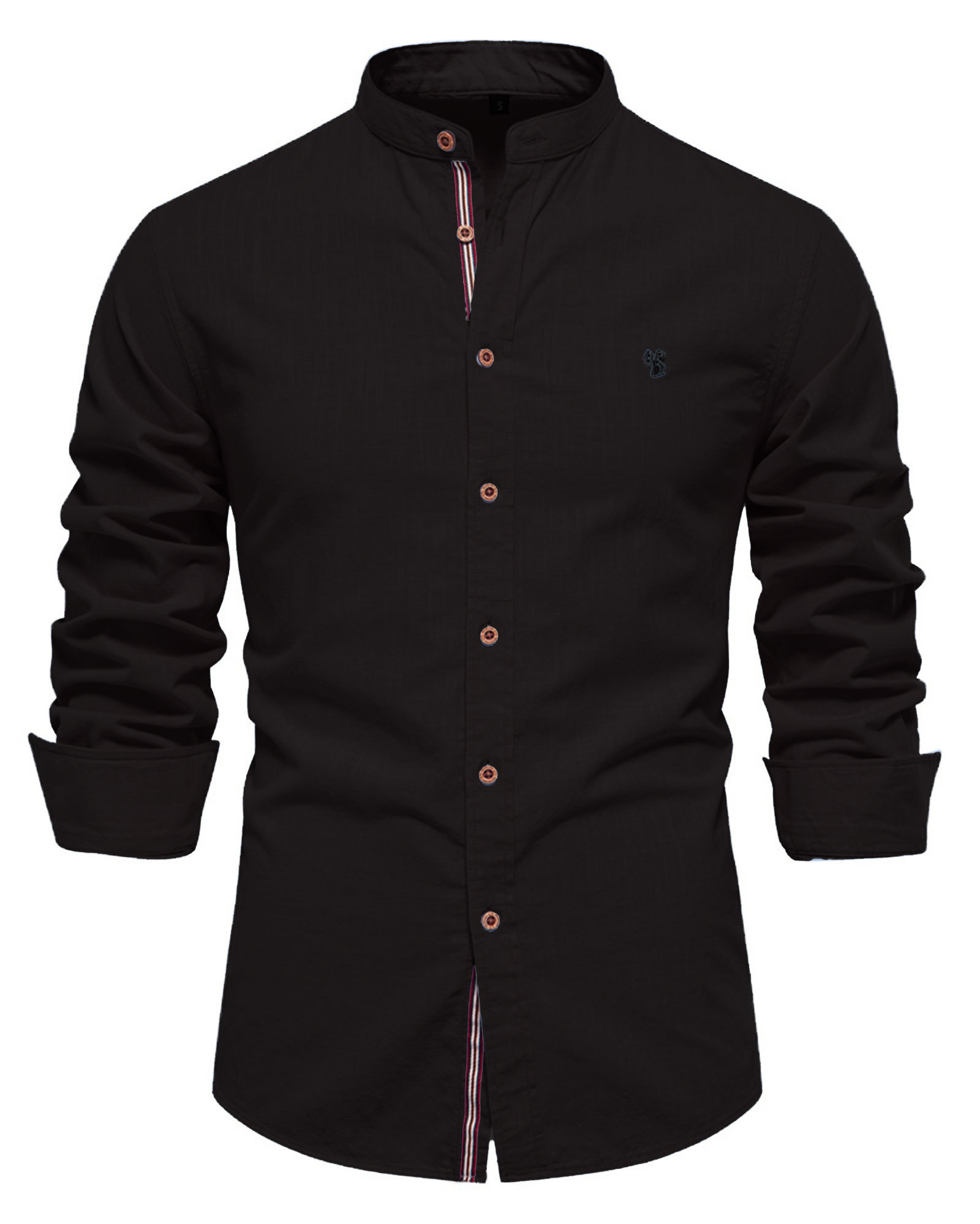 Mens Long Sleeve Cotton Linen Shirts Button Down Band Collar Bussiness Shirt Casual Solid Regular Fit Tops