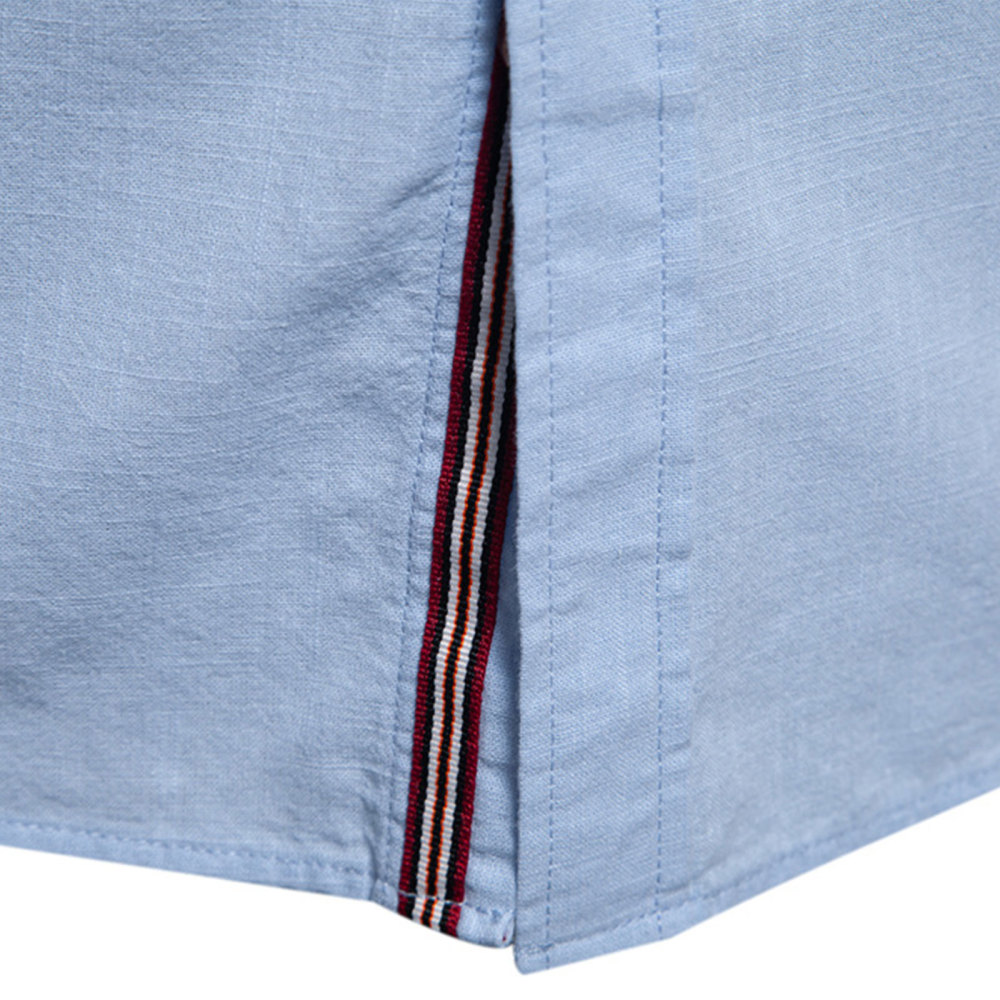 Mens Long Sleeve Cotton Linen Shirts Button Down Band Collar Bussiness Shirt Casual Solid Regular Fit Tops