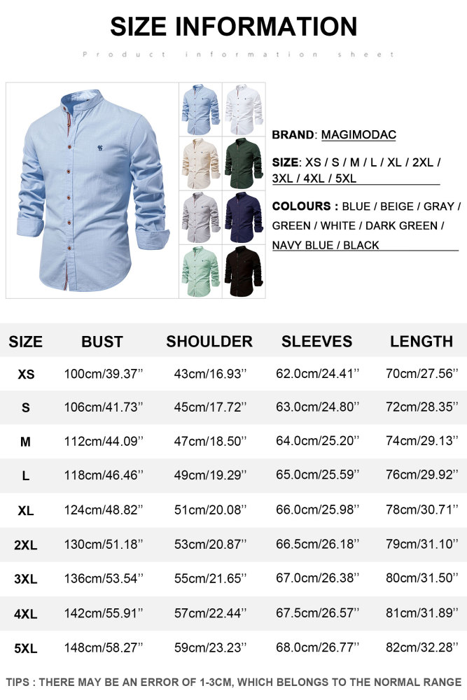 Mens Long Sleeve Cotton Linen Shirts Button Down Band Collar Bussiness Shirt Casual Solid Regular Fit Tops