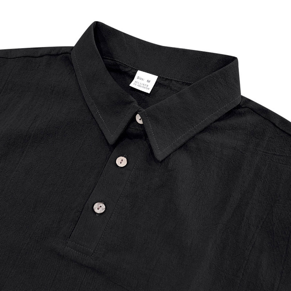 Mens Linen Polo Shirts Short Sleeve Button T-Shirts Summer Casual Tshirts Lightweight Golf Tee Shirt Beach Tops